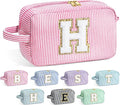 YOOLIFE Initial Makeup Bag for Women - Monogram Cute Makeup Bag Cosmetic Case Toiletry Pouch for Women Her Best Friend Sister Teacher, Personalized Birthday Gifts for Women, Pink H