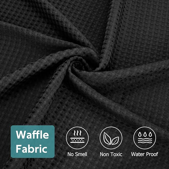 Vipfree 3 in 1 Shower Curtain Set, Waffle Shower Curtain and Liner Set with 12 Double Sided Shower Curtain Hooks, 258GSM Luxury Weighted Cloth Shower Curtains for Bathroom, 72 W x 72 H, Black