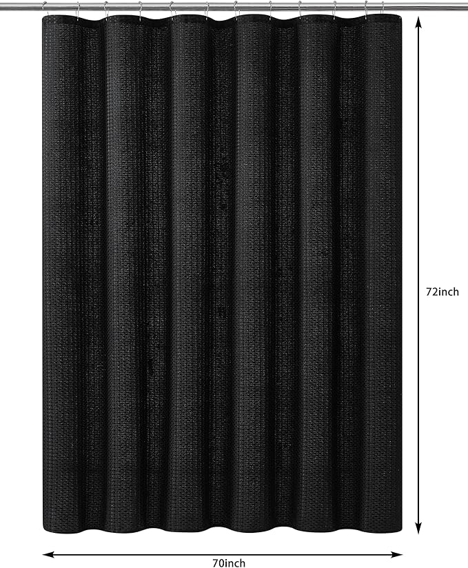 Indecor Home Luxury Dobby Weave Shower Curtain Elegant Hotel Style Fabric for Bathroom, Water Repellent, Machine Washable Black Dobby