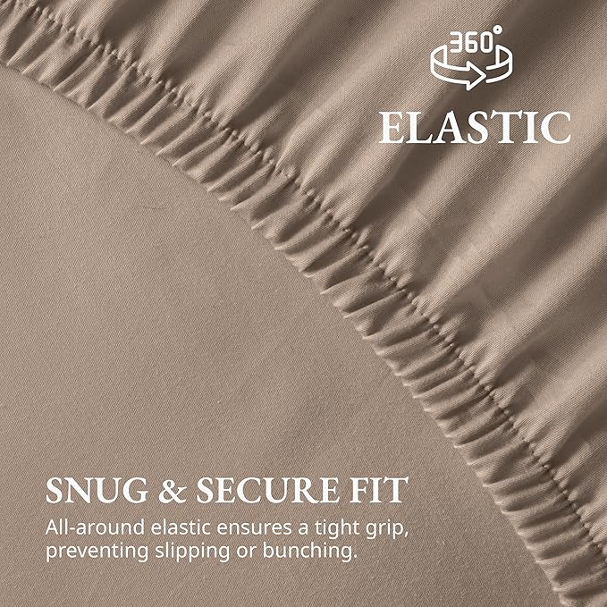 LANE LINEN King Fitted Sheet, 100% Organic Cotton, 3-Piece Set (1 Fitted Sheet,2 Pillowcases), Percale Weave, Ultra Soft, Breathable,Fits Mattress Upto 15" Deep - Taupe (No Flat Sheet)