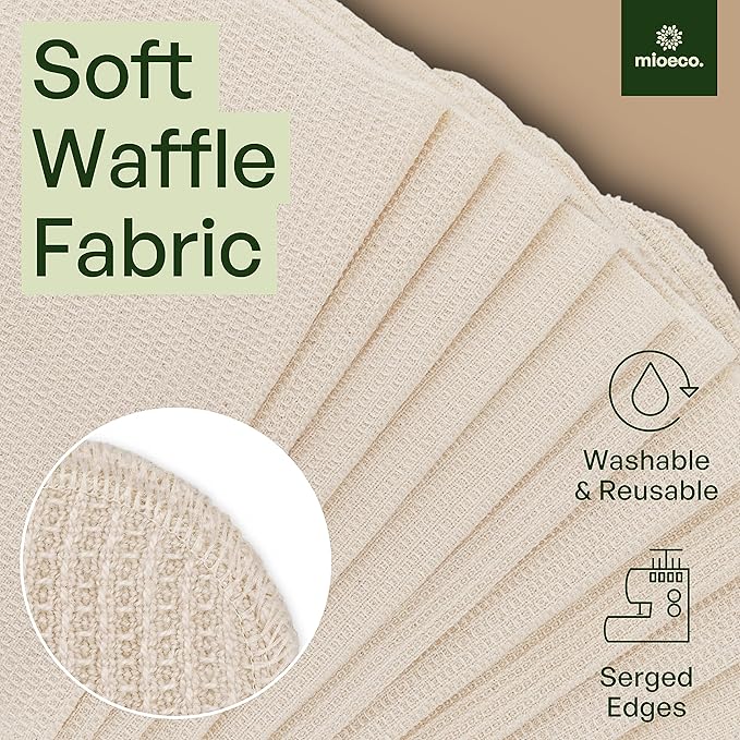 mioeco 10 Pack Kitchen unPaper Towels Washable - Super Absorbent Natural Paper Towels - Natural Cotton - Reusable, Paperless Kitchen Dish Cloths - 100% Organic