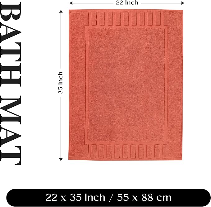 Superior 100% Cotton Bathmat Set, Bath Mat, Bathroom Decor, Shower, Bathtub Essentials, Home Accessories, Washable Rug, Absorbent, Quick Dry, Leo Collection, Set of 2, 22" x 35", Coral