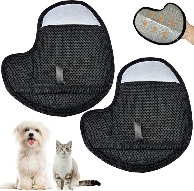 2 Pcs Pet Hair Remover Gloves for Cats & Dogs, Electrostatic Cat Hair Remover Dog Grooming Gloves, Reusable Pet Hair Cleaning Tool Washable Pet Hair Mitt for Carpet Curtain Clothing Couch Car Seat