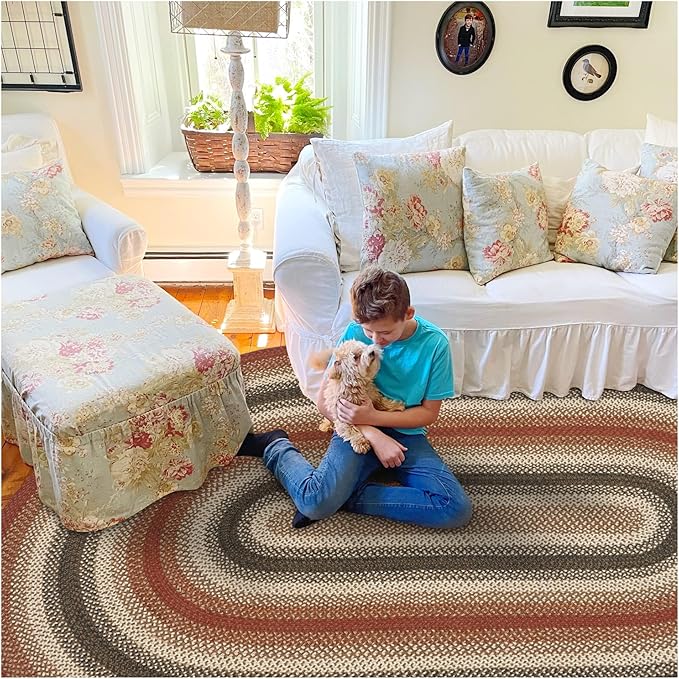 Homespice Chester Oval Area Rugs 6x9' - Jute Oval Braided Rug for Bedroom and Living Room