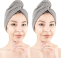 American Soft Linen 100% Cotton Hair Towels for Women, Head Towel Cap, Cotton Hair Turban Towel Wrap for Long Curly Anti Frizz Hair, Soft and Absorbent Cotton Hair Towels 2 Pack, Light Gray