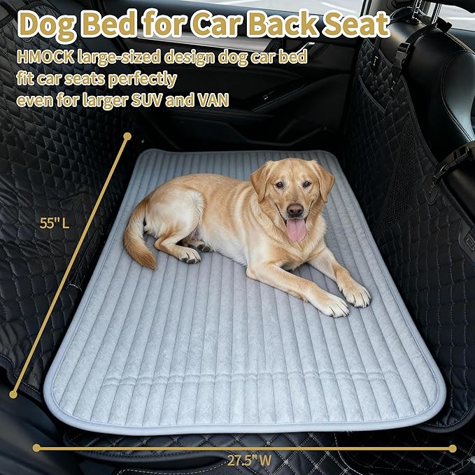 HMOCK Backseat Dog Bed for Car Back Seat, Dog Mat for Car Backseat Pet Bed Mat, Non-Slip Travel Pet Mat, Fit for Backseat Extenders and Trucks Suvs (Grey, 27.5x55 Inch)
