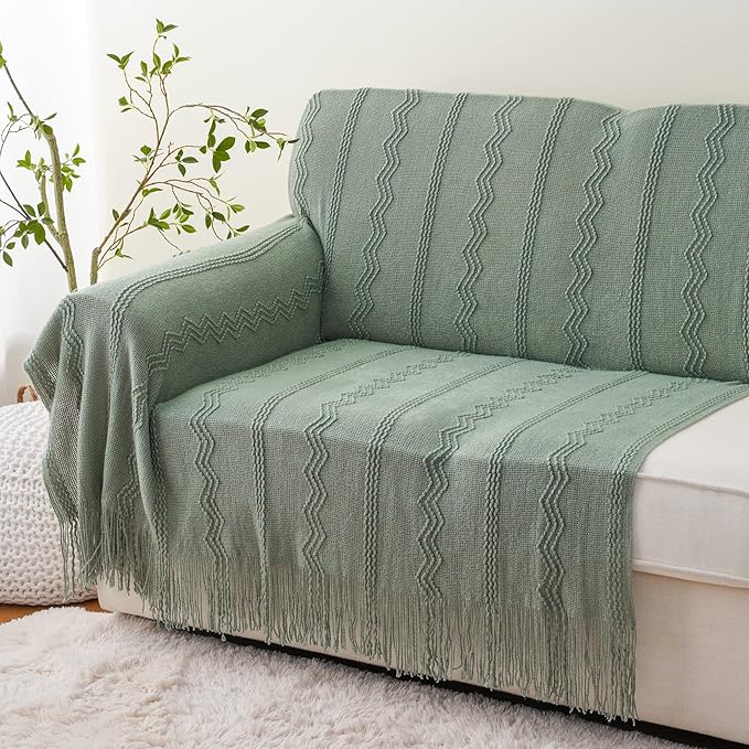 BATTILO HOME Sage Green Throw Blanket for Couch, Sage Green Decor, Knit Throw Blankets for Bed, Spring Throw Blanket Light Blue, 50"x60"