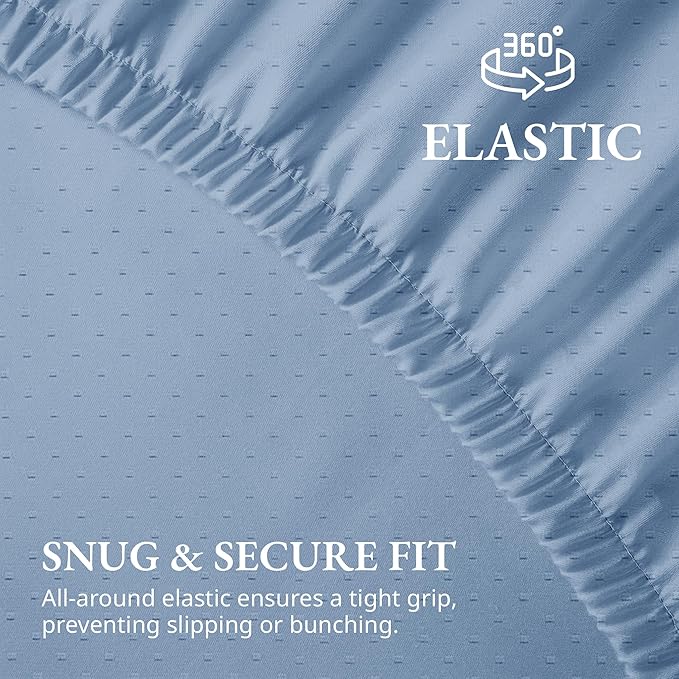 Lane Linen 100% Egyptian Cotton King Size Fitted Sheet Only (79"x81" + 16") - Elegant Sateen Weave, Ultra Soft, Breathable, Highly Durable, Deep Pockets Upto 17" - Swiss Dot French Blue