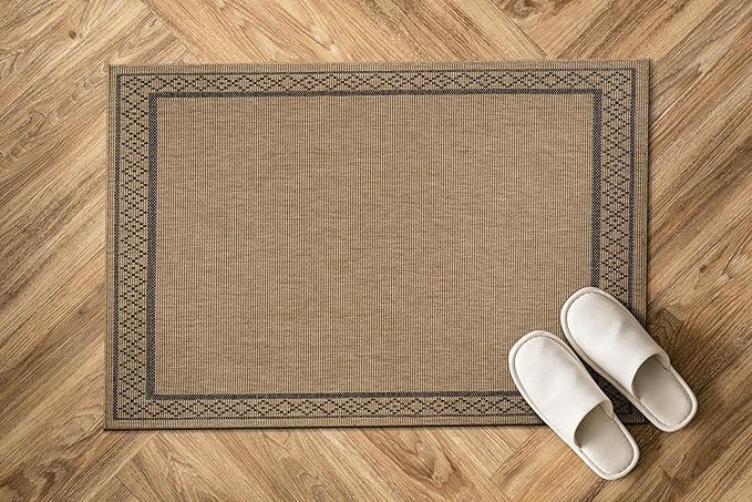 Easy Jute Rugs 2x3 Frame Natural Color Living Room Indoor Outdoor Door Mat for Patio and Kitchen Rug High Traffic Washable Easy to Clean Solid Boho Woven Design Carpet (2 x 3)