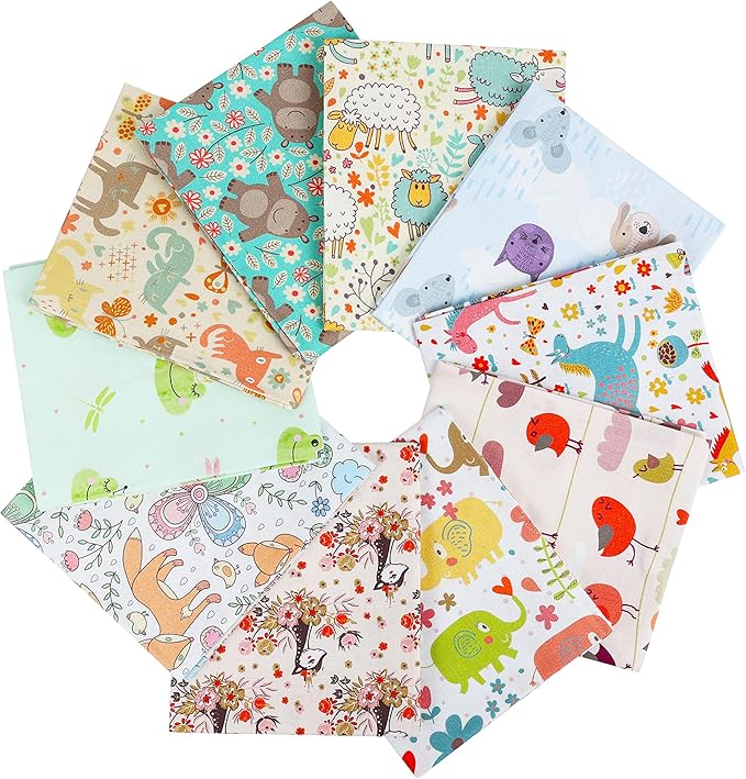 Craftido -25 Options- 100% Cotton Quilting Fabric Bundles 10pcs Fat Quarters 18”x21”-Medium Weight 5.2 oz- Soft Cotton for Quilting, Sewing Project, Patchwork, DIY Crafts – Wild Animal