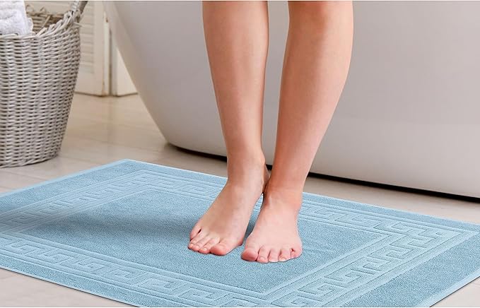 Superior Heavyweight Cotton Bath Mats, Bath Rugs For Bathroom Accessories, Washable Rug For Shower, Toilet, Modern Decor, No Backing, Luxury Hotel And Spa Quality, Set of 2, 22" x 35", Light Blue