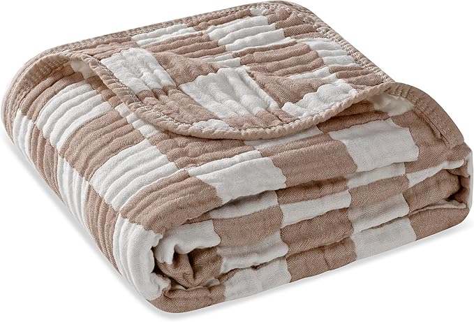 HardNok Ultra Soft Muslin Baby Blanket,A Versatile Swaddle and Bed Blanket for Babies, Toddlers, Boys, and Girls (1 Coffee Checkered 1 Pack).