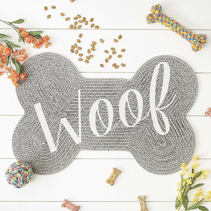 DII Braided Pet Mat Collection 100% Cotton, Bone Shape, Gray Woof