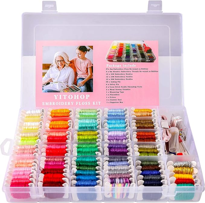 YITOHOP 200pcs+ Embroidery Floss kit, Friendship Bracelet String Kit with Organizer Box-Included 100pcs Friendship Bracelet Floss Thread,Cross Stitch Kits Xmas Gifts