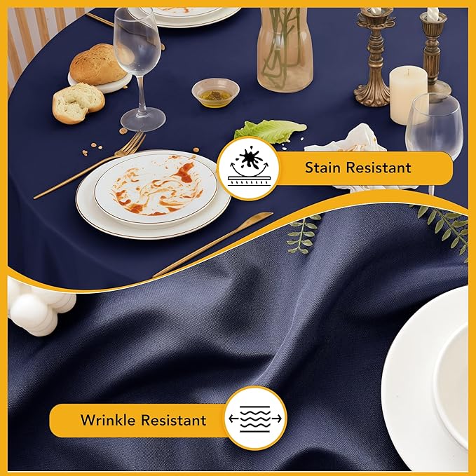 6-Pack Navy Blue Round Tablecloths, 132 Inches, Stain-Resistant Polyester for 6-8 Ft Round Tables - Washable Table Covers for Weddings, Banquets, Birthday Parties, Events