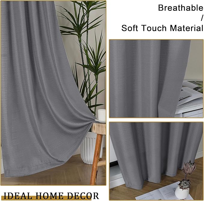 Lecloud Bessie Dark Grey Curtains 84 Inches Long 2 Panels, Airy Privacy Light Filtering Window Drapes, Faux Linen Textured Curtains for Living Room Dining Room Bedroom, Each 40 W x 84 L