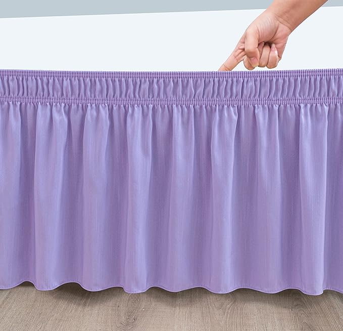 Biscaynebay Wrap Around Bed Skirts for Queen Beds 15" Drop, Lavender Adjustable Elastic Dust Ruffles Easy Fit Wrinkle & Fade Resistant Silky Luxurious Fabric Machine Washable
