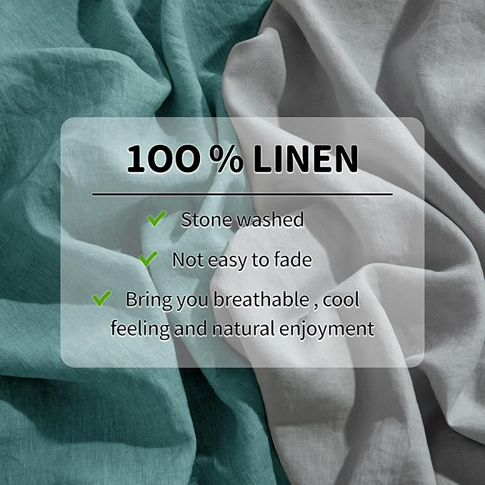 LBRO2M 100% Linen Sheet Set King Size,Bed Sheets 4 Piece Sets,Solid Color Natural Flax Bed Sheets Soft Breathable Bedding,16" Deep Pocket,All Season (King, Aqua)