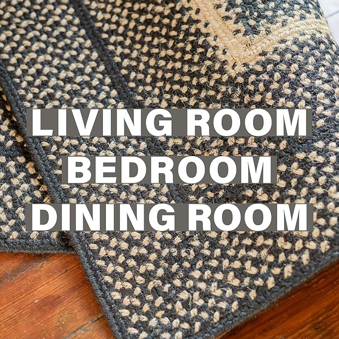 Manchester Black Braided Area Rug, Jute, 4x6' Rectangle - Perfect Country Primitive Decor for Entryway, Bedroom, Everywhere