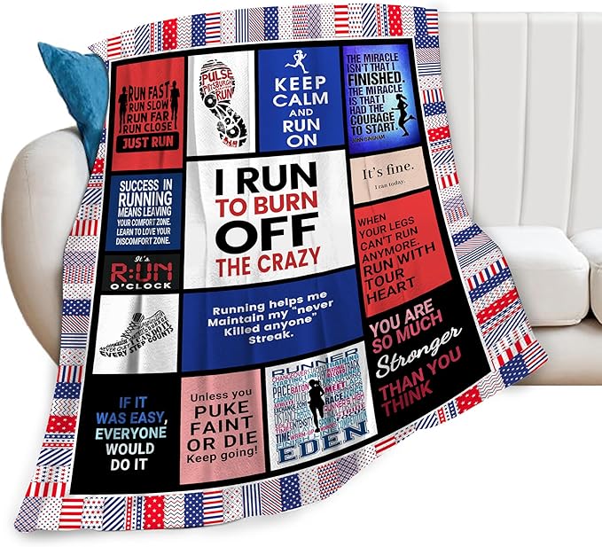 Running Blanket Runner Throw Blanket Runners Inspirational Bedding Track and Field Gifts Cozy Fleece Flannel Lightweight Stuff Plush for Men Women Boys Adults for Couch Sofa Bed Home Decor 40"x50"