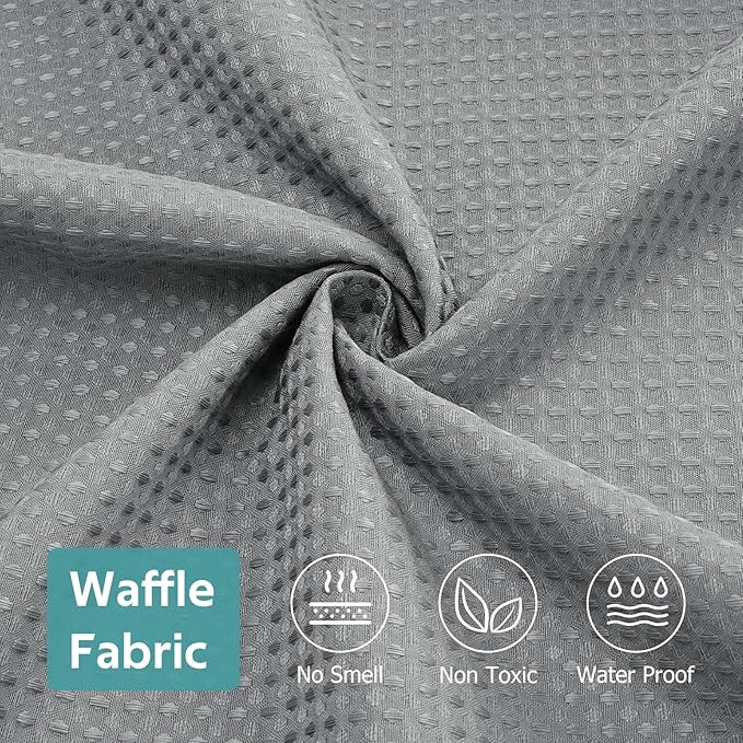 Vipfree 3 in 1 Shower Curtain Set, Waffle Shower Curtain and Liner Set with 12 Double Sided Shower Curtain Hooks, 258GSM Luxury Weighted Cloth Shower Curtains for Bathroom, 72 W x 72 H, Grey
