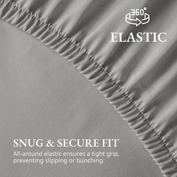 LANE LINEN Twin XL Fitted Sheet, 100% Organic Cotton 2-Piece Set (1 Fitted Sheet, 1 Pillowcase), Percale Weave, Bottom Sheet, Soft, Breathable, Fits Mattress Upto 15" Deep - Silver (No Flat Sheet)