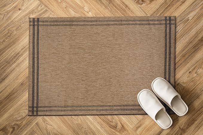 Easy Jute Rugs 2x3 Bordered Natural Color Living Room Indoor Outdoor Door Mat for Patio and Kitchen Rug High Traffic Washable Easy to Clean Solid Boho Woven Design Outside Carpet (2 x 3)