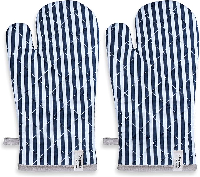 AMOUR INFINI Cotton Oven Mitts Set of 1 with Hanging Loop Non-Slip, Heat Resistant, Reusable Oven Mitt for Baking Cooking Kitchen Oven Gloves (Blue)