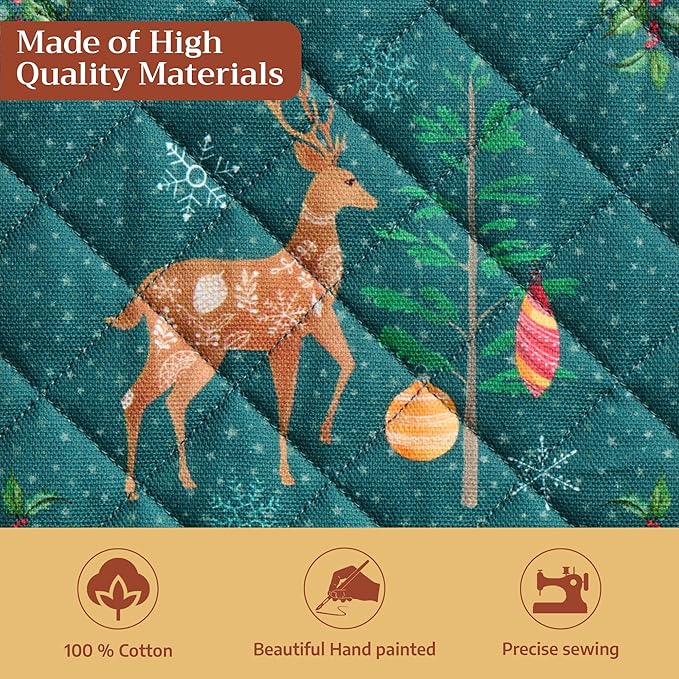 Maison d' Hermine Pot Holders 100% Cotton Heat Resistant Potholders 8" x 8" Hot Pads with Loop for Thanksgiving Christmas Decorations BBQ Cooking Baking Handling Hot Pans (Pack of 1, Hygge Christmas)