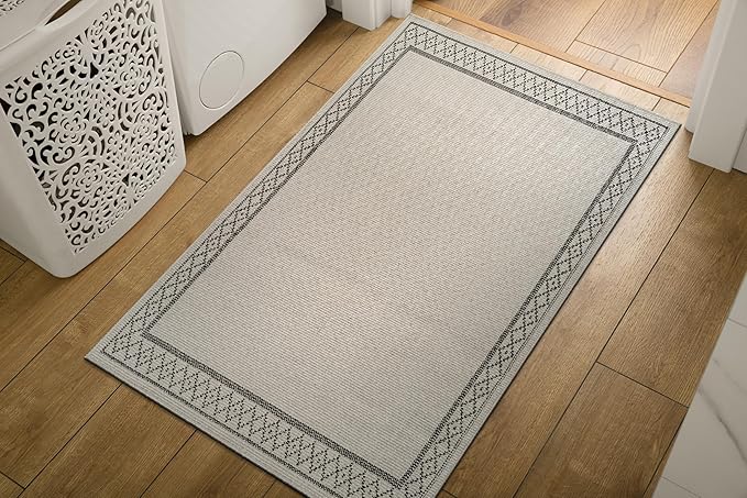 Easy Jute Rugs 2x3 Frame Bone Color Living Room Indoor Outdoor Door Mat for Patio and Kitchen Rug High Traffic Washable Easy to Clean Solid Boho Woven Design Carpet (2 x 3)