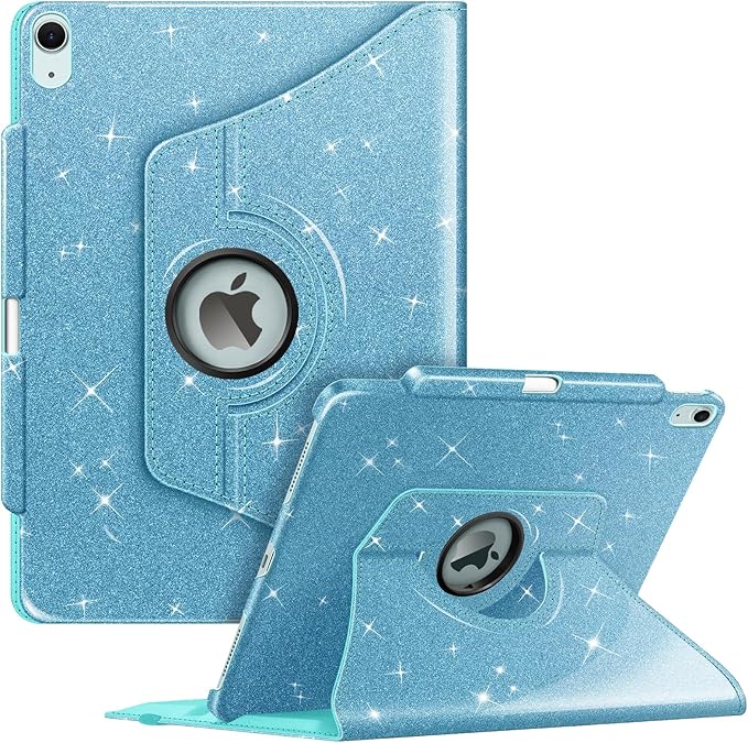 Fintie Rotating Case for iPad Air 13-inch (M3) 2025, (M2) 2024-360 Degree Swiveling Protective Stand Cover with Pencil Holder, Auto Wake/Sleep, Glittering Blue