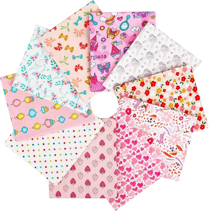 Craftido -25 Options- 100% Cotton Quilting Fabric Bundles 10pcs Fat Quarters 18”x21”-Medium Weight 5.2 oz- Soft Cotton for Quilting, Sewing Project, Patchwork, DIY Crafts - Girls