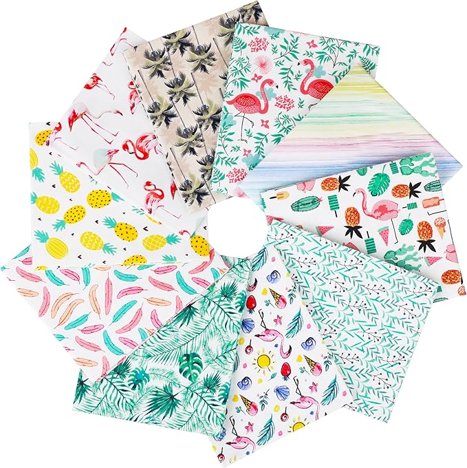 Craftido -25 Options- 100% Cotton Quilting Fabric Bundles 10pcs Fat Quarters 18”x21”-Medium Weight 5.2 oz- Soft Cotton for Quilting, Sewing Project, Patchwork, DIY Crafts – Tropical Flamingo