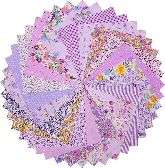 Hanjunzhao 42Pcs 10" Layer Cake Fabric, Pre-Cuts 10x10 inch Fabric Squares for Sewing, Quilting Supplies Cloth, Layer Cakes 10 inch Squares for Quilting - Purple