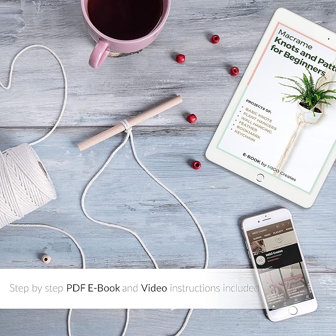 MIGO Creates Macrame Kits for Adults Beginners with 126 Macrame Supplies and 7 Projects E-Book: DIY Macrame Kit with 165 Yards Macrame Cord and Craft Supplies & Materials to Start Macrame!