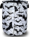 Black White Bats Laundry Basket Foldable With Handles Universal Tote Bag Oxford Cloth Funny Laundry Hamper 18.9" x 16.5" Clothes Storage Bucket Toy Organizer For Bathroom/Laundry/Bedroom