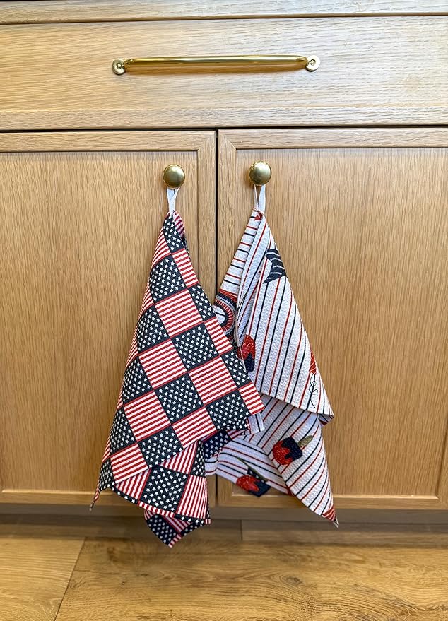 Desert Aqua 2 Pack|| Double Sided || Not Your Ordinary Kitchen Towels || Dish Towels || Quick Dry || Waffle Weave Microfiber || Designer Prints || Highly Absorbent || Hanging Hook (4th of July Navy)