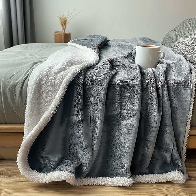 Bedding Aid Waterproof King Size Blanket - Sherpa Fleece Reversible Throw, Soft Warm Leak-Proof Bed & Couch Protector for Kids, Pets & Everyday Spills (Velvet Gray/Cloud White, King 90x108)
