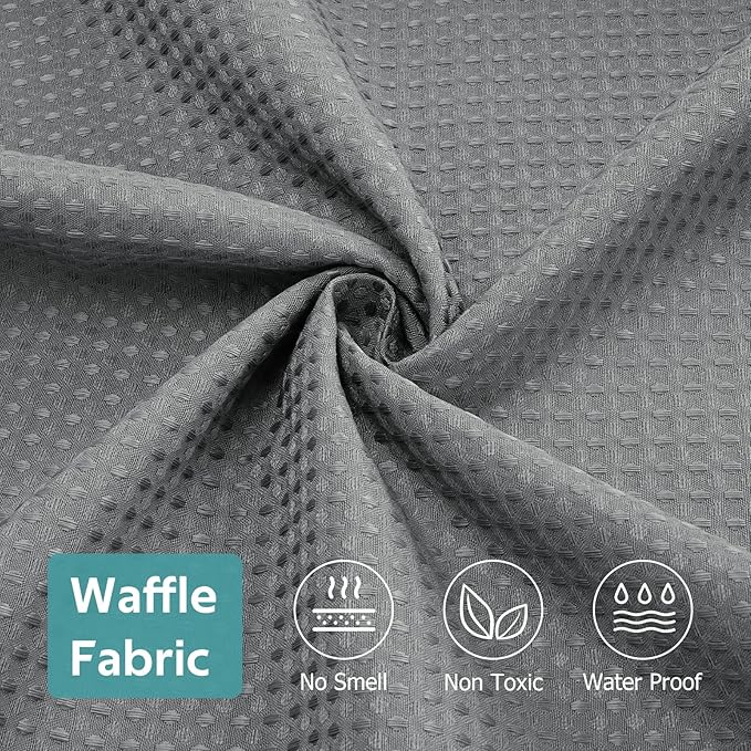 Vipfree 3 in 1 Shower Curtain Set, Waffle Shower Curtain and Liner Set with 6 Double Sided Shower Curtain Hooks, 258GSM Luxury Weighted Cloth Shower Curtains for Bathroom, 36 W x 72 H, Grey