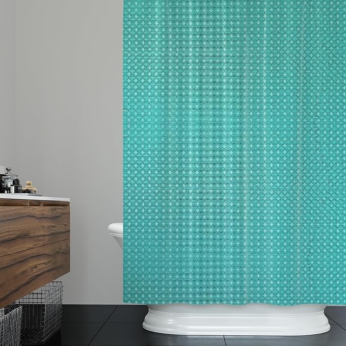 ggaimwf 72x72 Inch Solid Color Shower Curtain for Bathroom Waffle Bath Water Resistant Fabric Curtains Dark Cyan Modern Thick Shower Stall Curtain with Metal Hooks