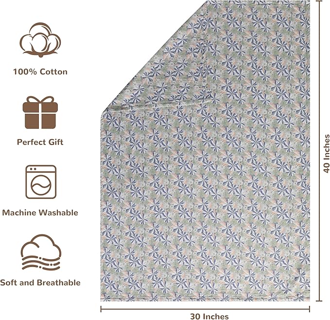 NTBAY 4 Layer Muslin Cotton Toddler Blanket, 30x40 Soft and Breathable Receiving for Newborns and Infants, Perfect for Crib, Stroller, Travel, Lightweight Nursery Blanket, Retro Floral Botanical