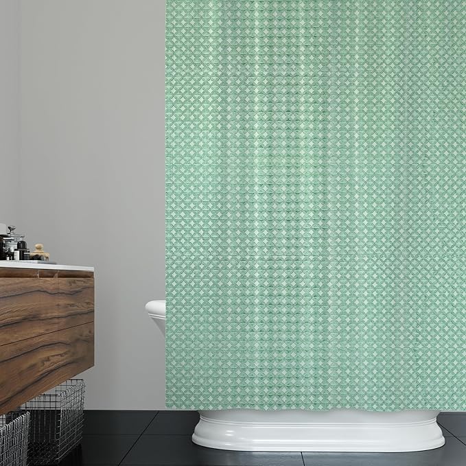 ggaimwf 72x78 Inch Solid Color Shower Curtain for Bathroom Waffle Bath Water Resistant Fabric Curtains Celadon Green Modern Thick Shower Stall Curtain with Metal Hooks
