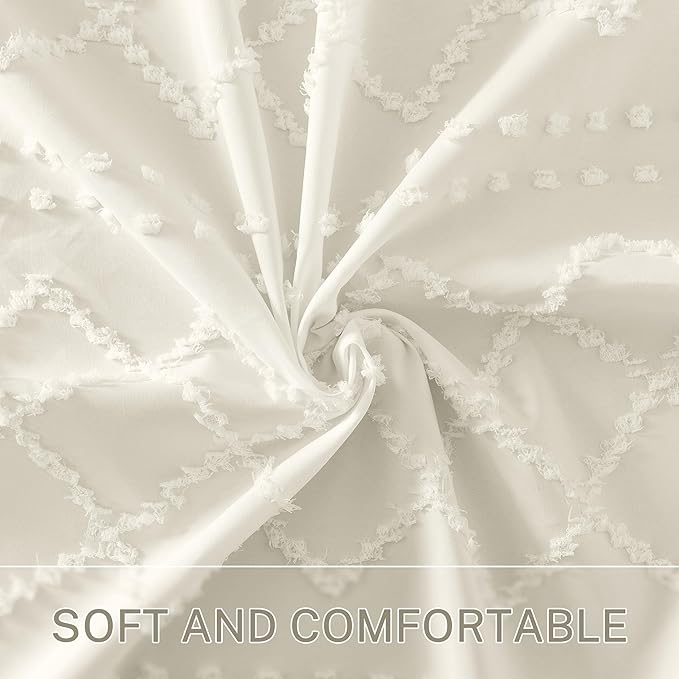 Siiluminisoy Extra Long Cream Boho Shower Curtain, 72 x 78 Tufted Chevron Textured Striped Modern Farmhouse Minimalist Woven Fabric for Bathroom