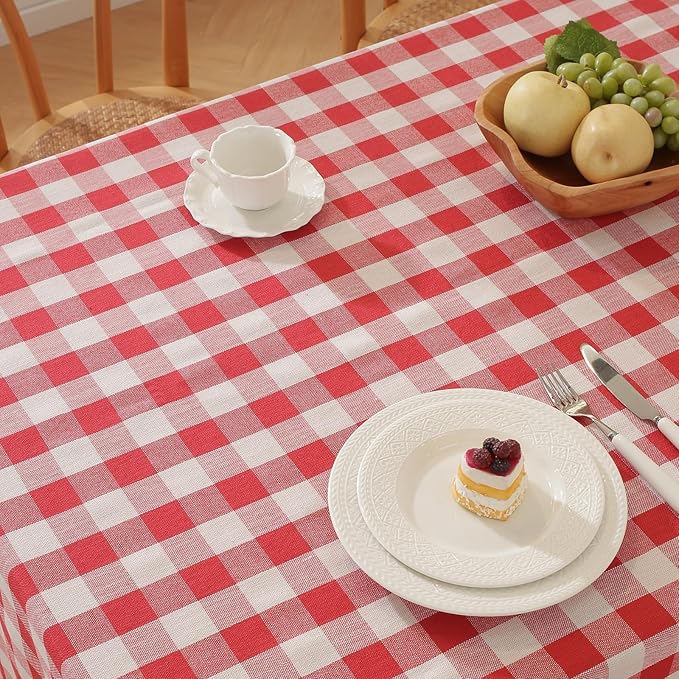 Alsoo Gingham Tablecloth Rectangle Table Cloth Heavy Duty Cotton Checkered Table Cover Buffalo Plaid Tablecloths for Spring Picnic Kitchen Dining, Red and White,60 * 75 inch