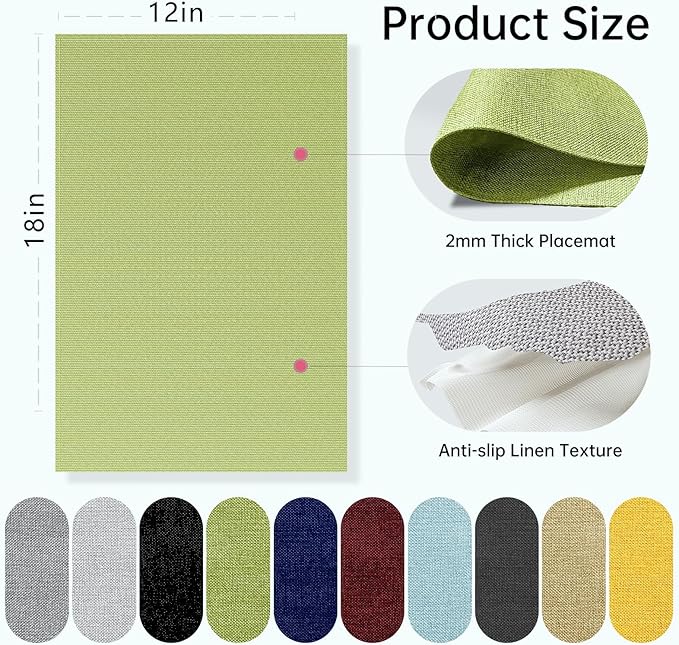 Blue Forest | Rectangular Faux Linen Placemats Set of 6 | Dual- Layered Thickened for Durability | Heat Resistant | Machine Washable | Wrinkle Free for Easy Care Indoor/Outdoor Use - Grass Green