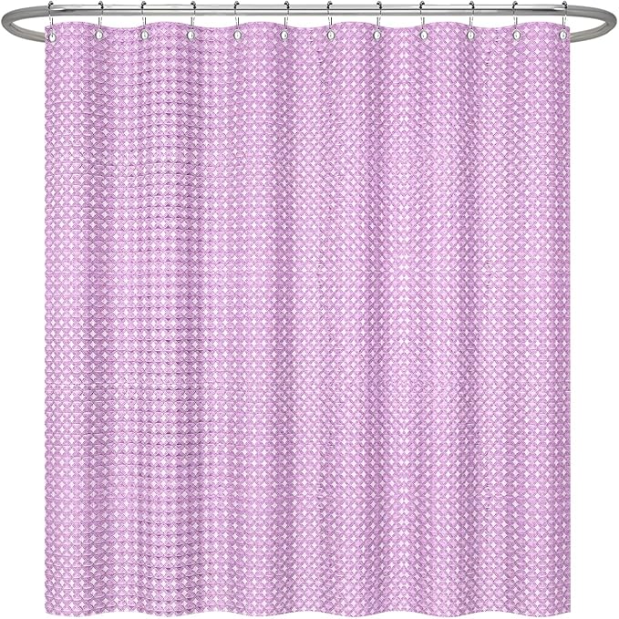 ggaimwf 60x72 Inch Solid Color Shower Curtain for Bathroom Waffle Bath Water Resistant Fabric Curtains Lilac Pink Modern Thick Shower Stall Curtain with Metal Hooks