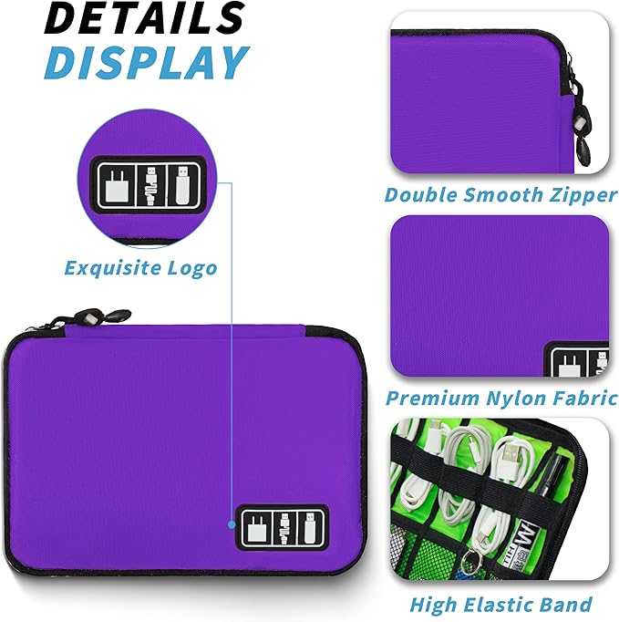 Miavers Electronics Organizer, Portable Cable Organizer Bags, Travel Electronic Accessories Storage Case for Cables, Cords, Charger, Phone (Purple)