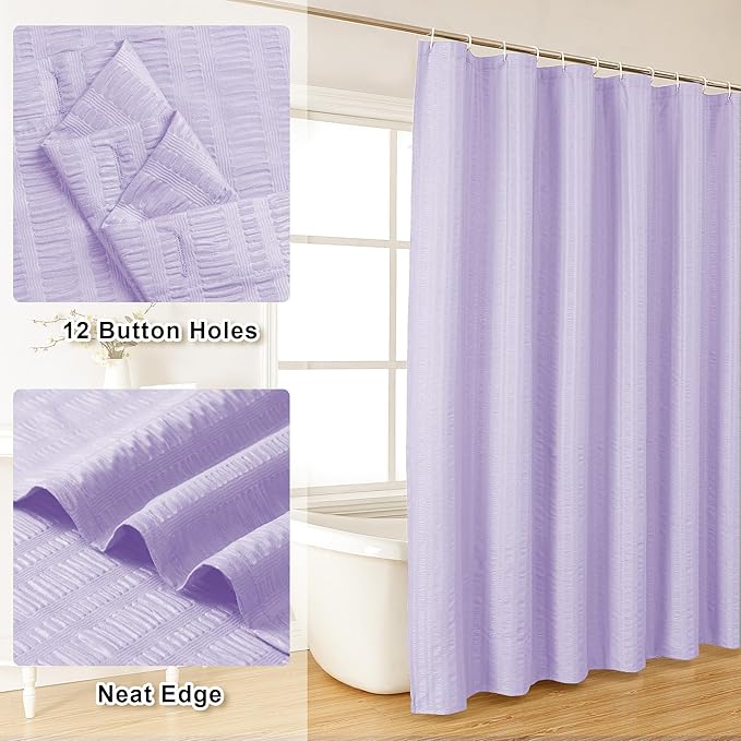 Aiyufeng Light Purple Shower Curtain for Bathroom, Embossed Textured Fabric Shower Curtain for Bathroom - Soft Cloth & Hotel Spa, Machine Washable, 72X78,Light Purple