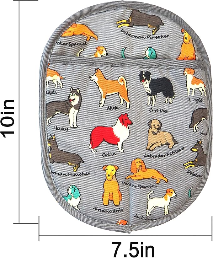 Pot Holders Set of 2 with Transparent Clear Silicone Shell and Nice Dog Printing Cotton Lining, Heat Resistant to 500 F Kitchen Oven Gloves Pot Holder for Cooking (Dog Flower, Potholders)