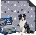 WanpeeGoo Washable Pee Pads for Dogs, 2 Pack Absorbent Reusable Training Dog Pads Pet Puppy Pads, Non-Slip Potty Pads for Whelping, Playpen, Crate, Bed, Grey 36"x41"